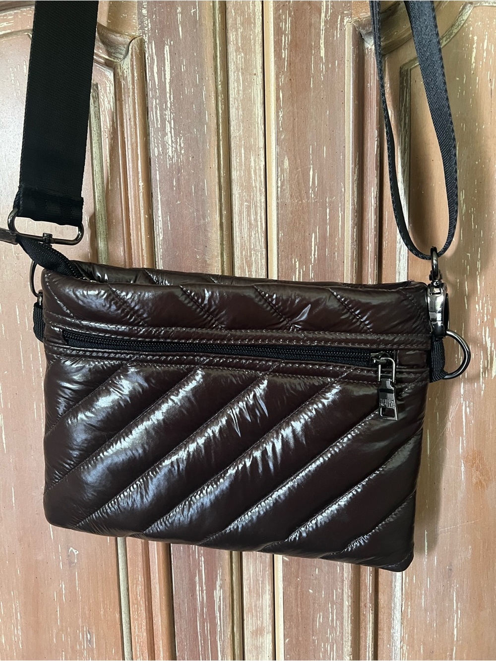 Think Royln Brown Quilted Crossbody Bag Nylon Puffer Adjustable Strap - Picture 6 of 9